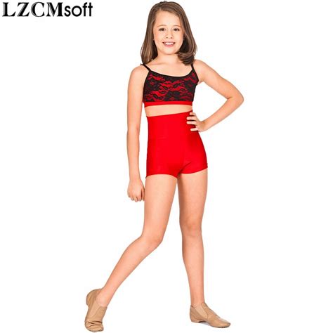 Lzcmsoft Child High Waisted Gymnastics Shorts For Girls Spandex Lycra