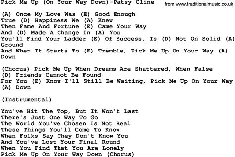 Country Musicpick Me Upon Your Way Down Patsy Cline Lyrics And Chords