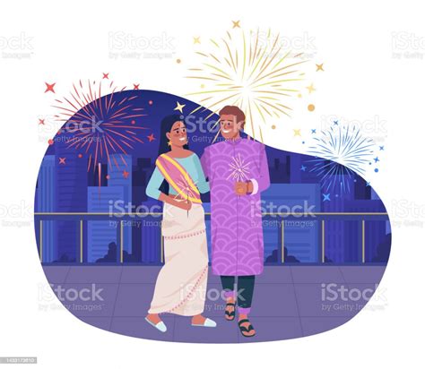 Vetores De Casal Amoroso Celebrando Feriado De Diwali Ilustração