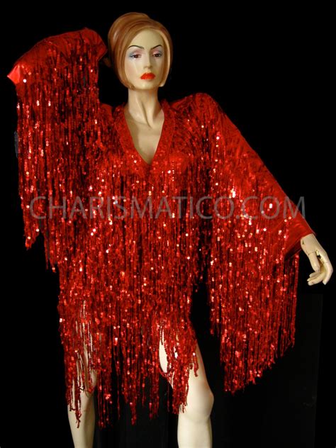 Sexy Drag Queens Fiery Red Metallic Sequin Fringe Diva Dress