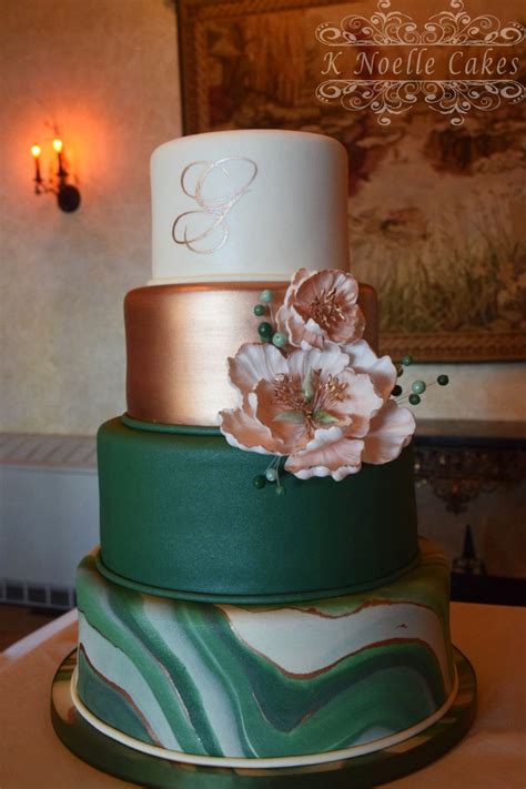 Rose Goldhunter Green And Marbled Wedding Cake By K Noelle Cakes