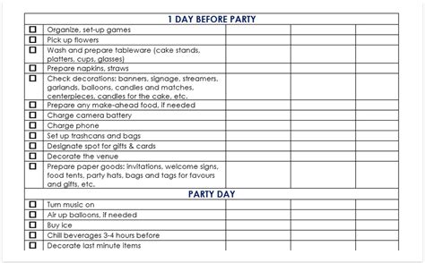 Party Planning Checklist Templates Download Excel Spreadsheet