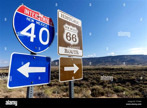 A Group Of Highway Markers On Historic Highway 66 And Interstate 40 In