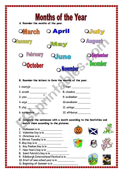 Months Of The Year Kids Worksheets