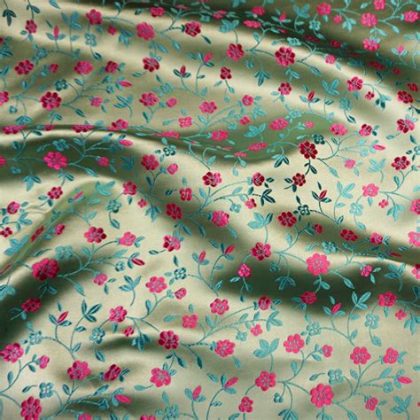 Green Cotton Floral Silk Fabricfabric By The Yard Etsy
