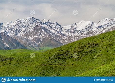 Pastures Of Alamedin Valley With A High Mountains Backdrop Kyrgyzst