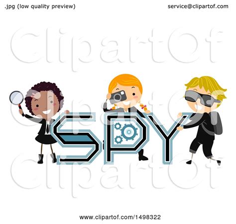 Clipart Of A Group Of Children With Spy Text And Gear Royalty Free