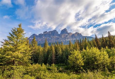Blue Cloudy Sky Over Banff Summer Mountains Stock Photo Image Of