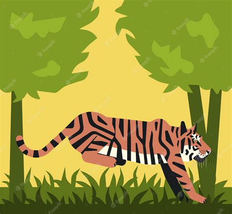 Premium Vector Tiger Jumping In Forest