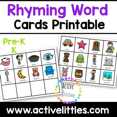 See also rhyme poems and how many syllables are in card? Rhyming Word Cards Printable - Active Littles