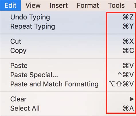 copy and paste keyboard shortcuts mac