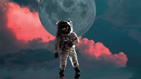 Download Nasa Astronaut In Clouds And Moon Wallpaper