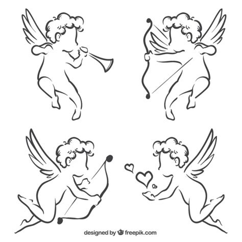 Imprime ce dessin et colorie ce petit ange comme tu l'imagines. Free Vector | Cupid sketch pack