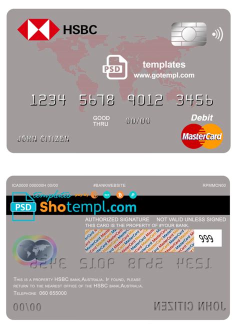 Australia Hsbc Bank Mastercard Debit Card Template In Psd Format Fully