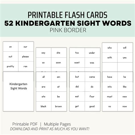 52 Kindergarten Sight Words Printable Flashcards Simple Easy To Read