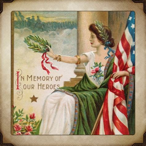 Memorial Day Card With Lady Liberty And Flag By Chapman Old Book Art