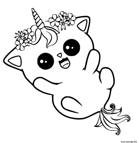 Coloriage Chat Licorne Adorable Avec Des Fleurs JeColorie Com