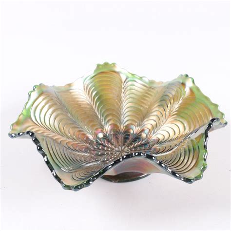 Vintage Fenton Peacock Tail Carnival Glass Bowl Carnival Glass Carnival Glass Bowls Fenton