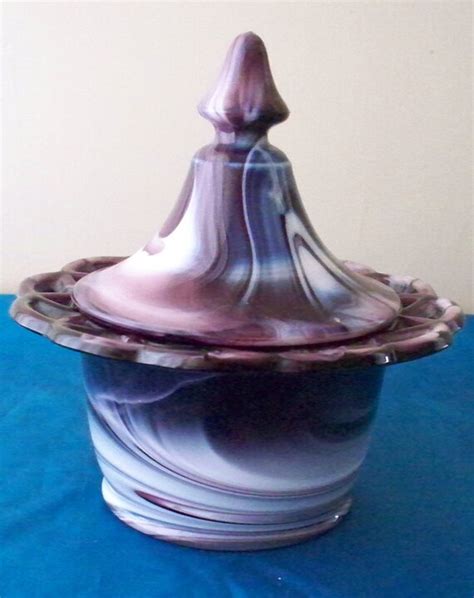 Imperial Purple Slag Glass Open Lace Covered Dish Lacey Edge