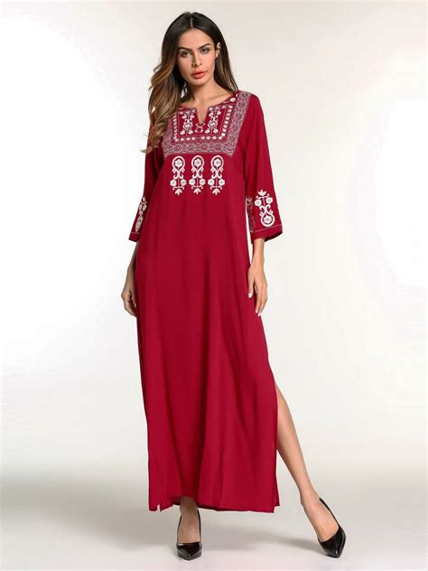 Elegant Muslim Embroidery Abaya Long Robe Gowns Maxi Dress Kimono Loose Jubah Ramadan Arabic