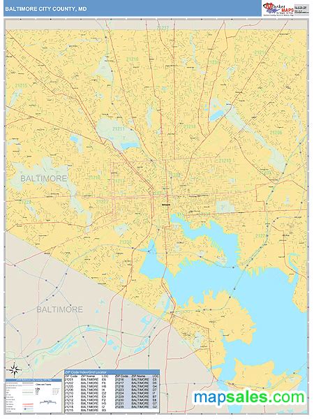 Baltimore City County MD Zip Code Wall Map Basic Style By MarketMAPS