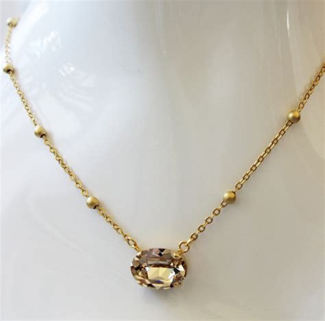 Swarovski Crystal Oval Necklace On Gold Plated Chain
