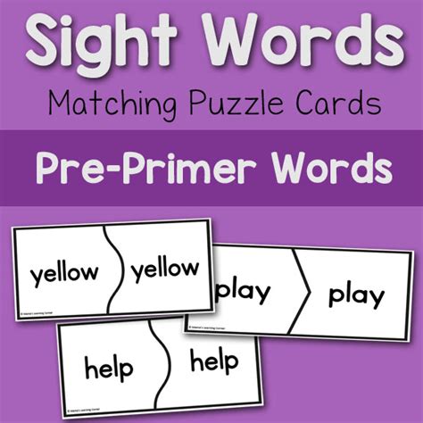Sight Words Matching Puzzle Cards Pre Primer Mamas Learning Corner