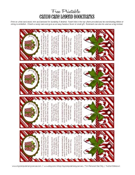 The candy cane at christmas time. legend of candy cane printable | Free bookmark printables ...