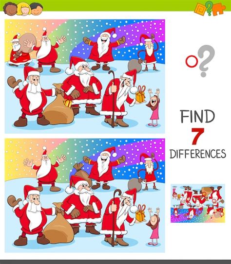 Find Differences With Christmas Characters Premium Vector