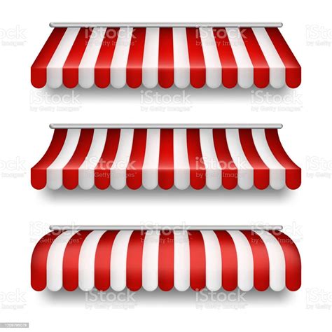 Vector Realistic Set Of Striped Awnings For Shops Stock Illustration