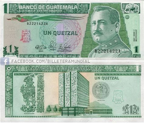 Billete Guatemala 1990 1 Quetzal Currency Design Bank Notes Old