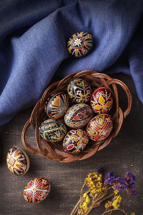 Easter Eggs Decorated With Wax Resist Technique Stock Photo Image Of