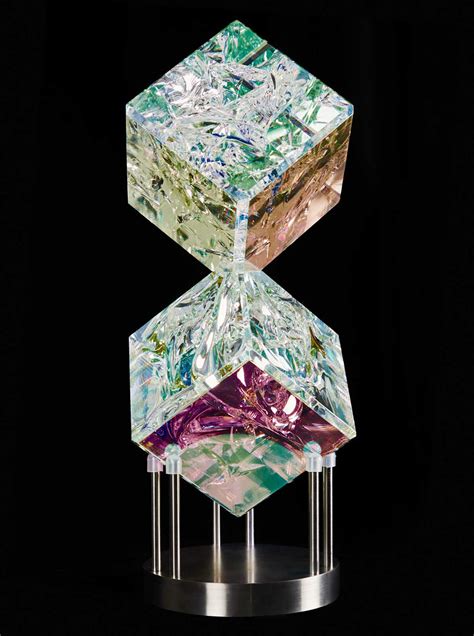 Tom Marosz Double Cube Fused Cut And Polished Dichroic Glass Sculpture 2018 Available