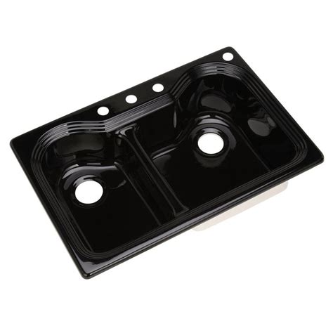 Thermocast Kitchen Sink Black Acrylic 33 Inch 4 Hole Double Bowl