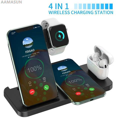 15w Fast Wireless Charger 4 In 1 Qi Charging Dock Station For Iphone 12 11 Pro Xs Max Xr X 8