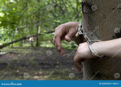 Mujer Atada A Un árbol En El Bosque Fotos De Archivo Libres De Regalías