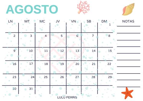 Agosto Calendario Organizador
