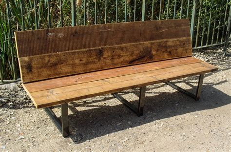 Reclaimed Scaffold Board And Steel Bench With Back Gibbs Furniture