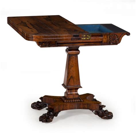 English Regency Antique Rosewood Carved Game Card Table Circa 1825 For