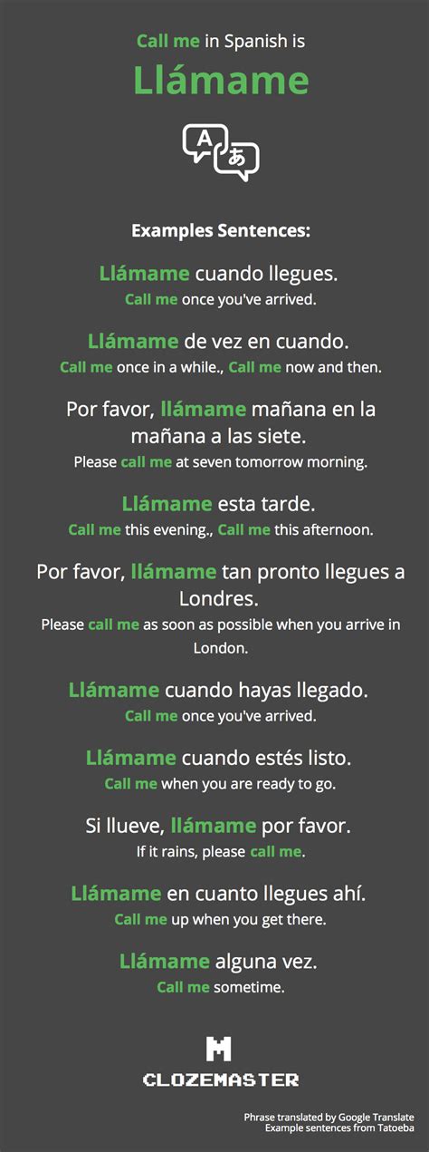 Maybe you would like to learn more about one of these? How to Say Call me in Spanish - Clozemaster