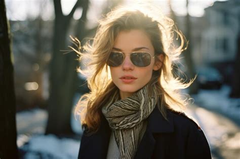 Premium Ai Image A Woman Wearing Sunglasses And A Scarf In The Snow