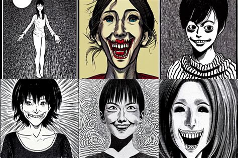 Artwork By Junji Ito Of A Tall Terrifying Smiling Stable Diffusion