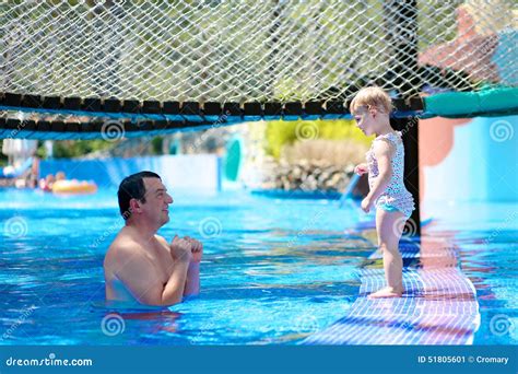 Father And Daughter Swimming In Outdoors Pool Stock Image Image Of Father Active 51805601