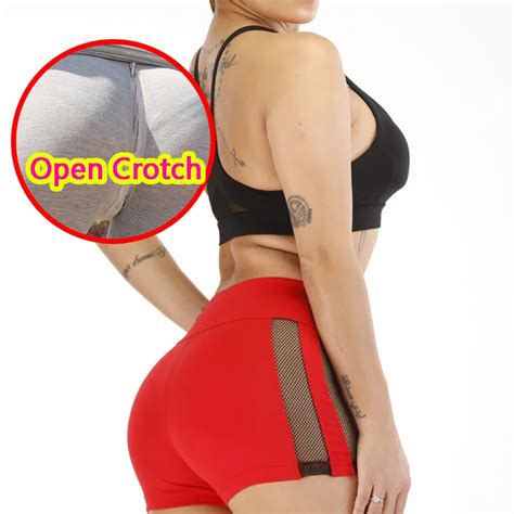 Woman Open Crotch Sexy Pants Sport Double Seamless Zipper Fly Outdoor Sex Leggings Crotchless