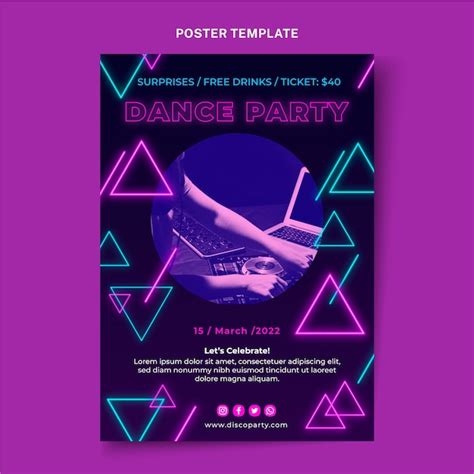 free vector realistic neon disco party poster template