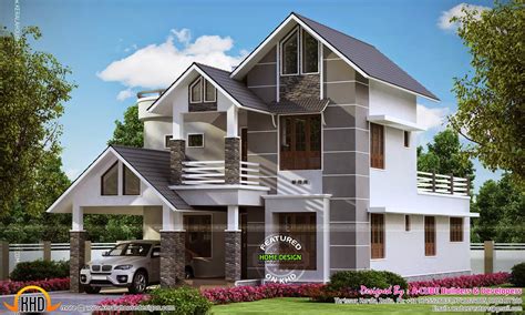 Modern Sober Coloured Sloping Roof House Kerala Home Design And Floor