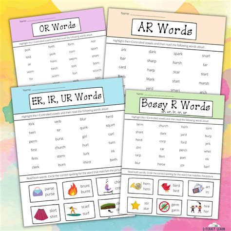 R Controlled Vowels Worksheets 4 Free Printables Literacy Learn