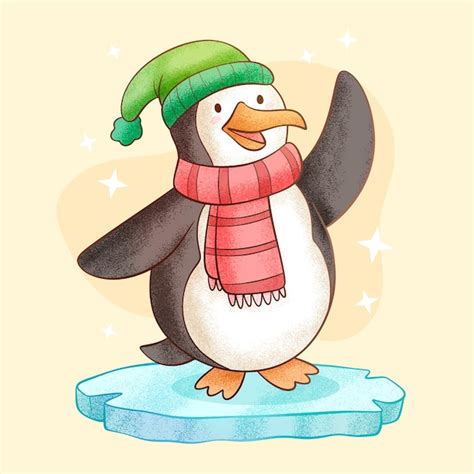 Met de hand getekende pinguïn cartoon illustratie Gratis Vector