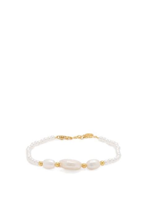 Anissa Kermiche Caviar Pebble Pearl Gold Plated Bracelet Womens