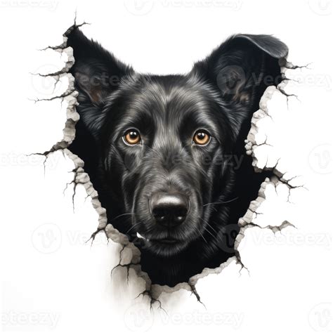 Black Dog Peeking Out From Broken Wall Generative Ai 26913080 Png
